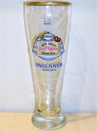 beer glass from the Paulaner brewery in Germany with the inscription 'Seit 1040 Bayerische Staatsbrauere Weihenstephan Alteste Brauerei Der Welt'