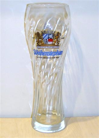 beer glass from the Weihenstephan brewery in Germany with the inscription 'Seit 1040 Bayerische Staatsbrauere Weihenstephan Alteste Brauerei Der Welt'