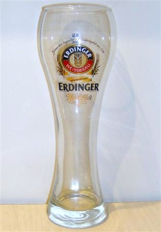 beer glass from the Erdinger  brewery in Germany with the inscription 'Erdinger Weissbru Aus Bayern Erdinger Weibier
'