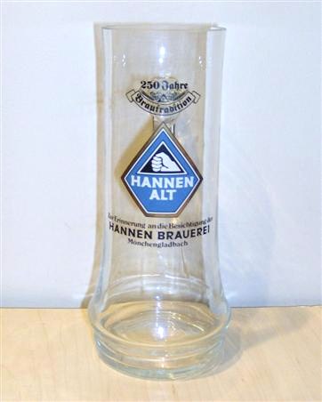 beer glass from the Hannen  brewery in Germany with the inscription 'Hannen Alt Zurerinnerung An Die Besichtigung Der Hannen Brauerei Monchengladbach'