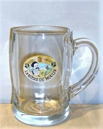 beer glass from the Le Moulin brewery in France with the inscription 'La Biere Du Moulin'
