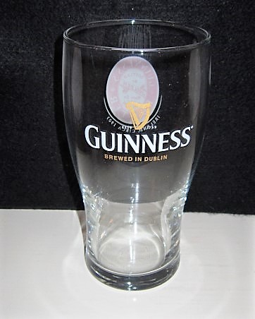 beer glass from the Guinness  brewery in Ireland with the inscription 'Guinness Brewed In Dublin'