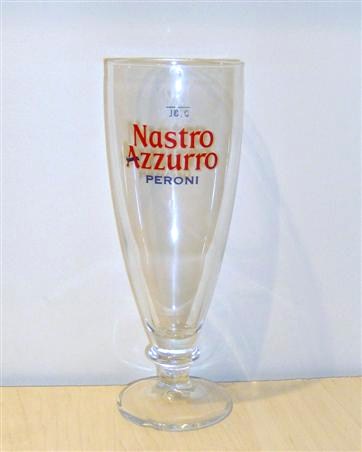 beer glass from the Peroni brewery in Italy with the inscription 'Nastro Azzurro Peroni'