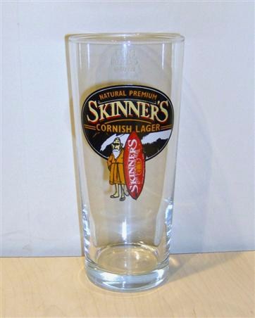 beer glass from the Skinner's  brewery in England with the inscription 'Skinner's Natural Premium Cornish Lager'