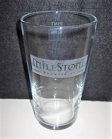 beer glass from the Milestone  brewery in England with the inscription 'Milestone Brewing'