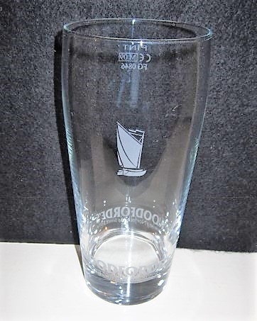 beer glass from the Woodforde's  brewery in England with the inscription 'Woodforde's Brewing Norfolk Ale Since 1981'