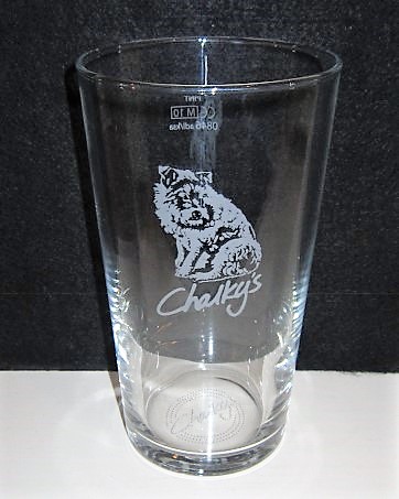 beer glass from the Sharp's brewery in England with the inscription 'Chalky's'