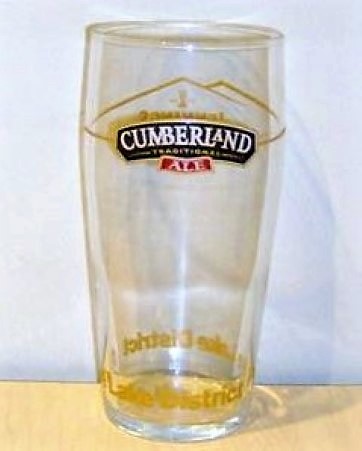 beer glass from the Jennings brewery in England with the inscription 'Cumberland Traditional Ale Pure Lake District'
