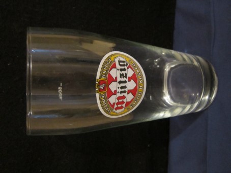 beer glass from the Mutzig brewery in France with the inscription 'Mutzig Speciale Export Biere D'Alsace'