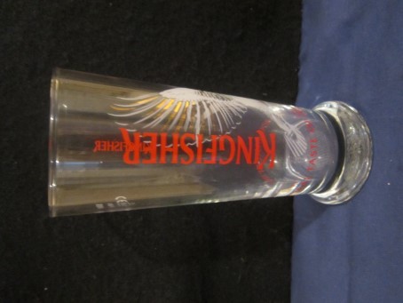 beer glass from the United Breweries brewery in India with the inscription 'Kingfisher, The Real Taste Of India'