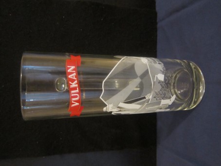 beer glass from the Vulkan  brewery in Germany with the inscription 'Vulkan Braukunst Seit 1875'